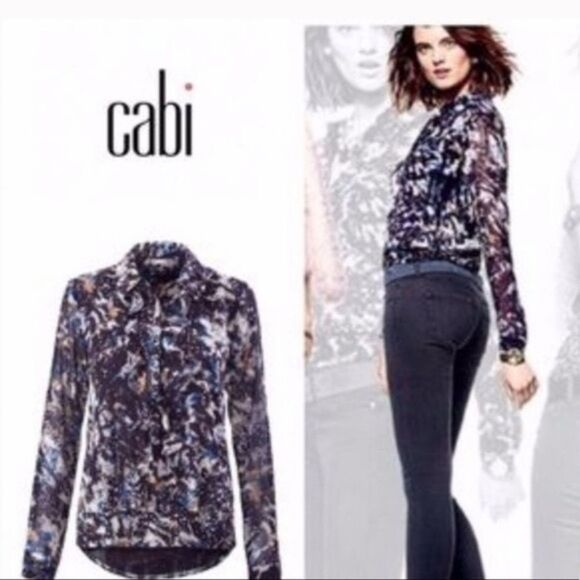 CAbi Starry Night Ruffled Blouse Size Medium - Picture 1 of 5